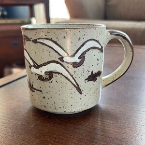 Otagiri Coastal Scene of Seagulls with Beige Speckled Mug Inside and Out